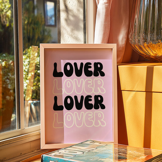 Bold Pop Art Poster: Lover Lover Lover Text Art Print for Modern Spaces