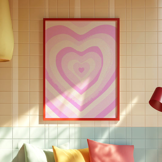 Captivating Pink Heart Print: Brighten Up Your Space with Modern Love Art Decor