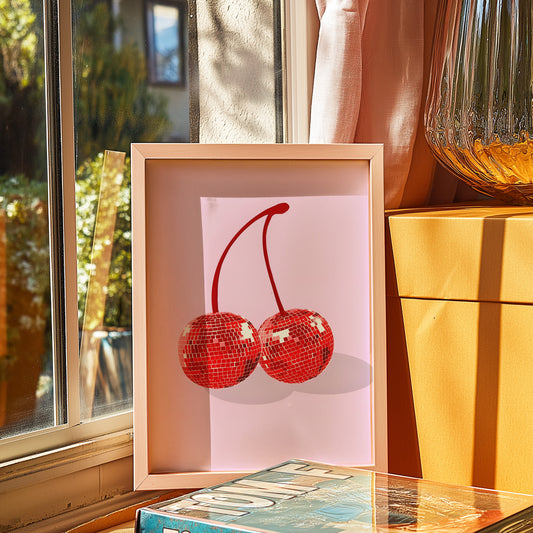 Disco Cherries Art Print: Add Retro Glam to Your Home Decor