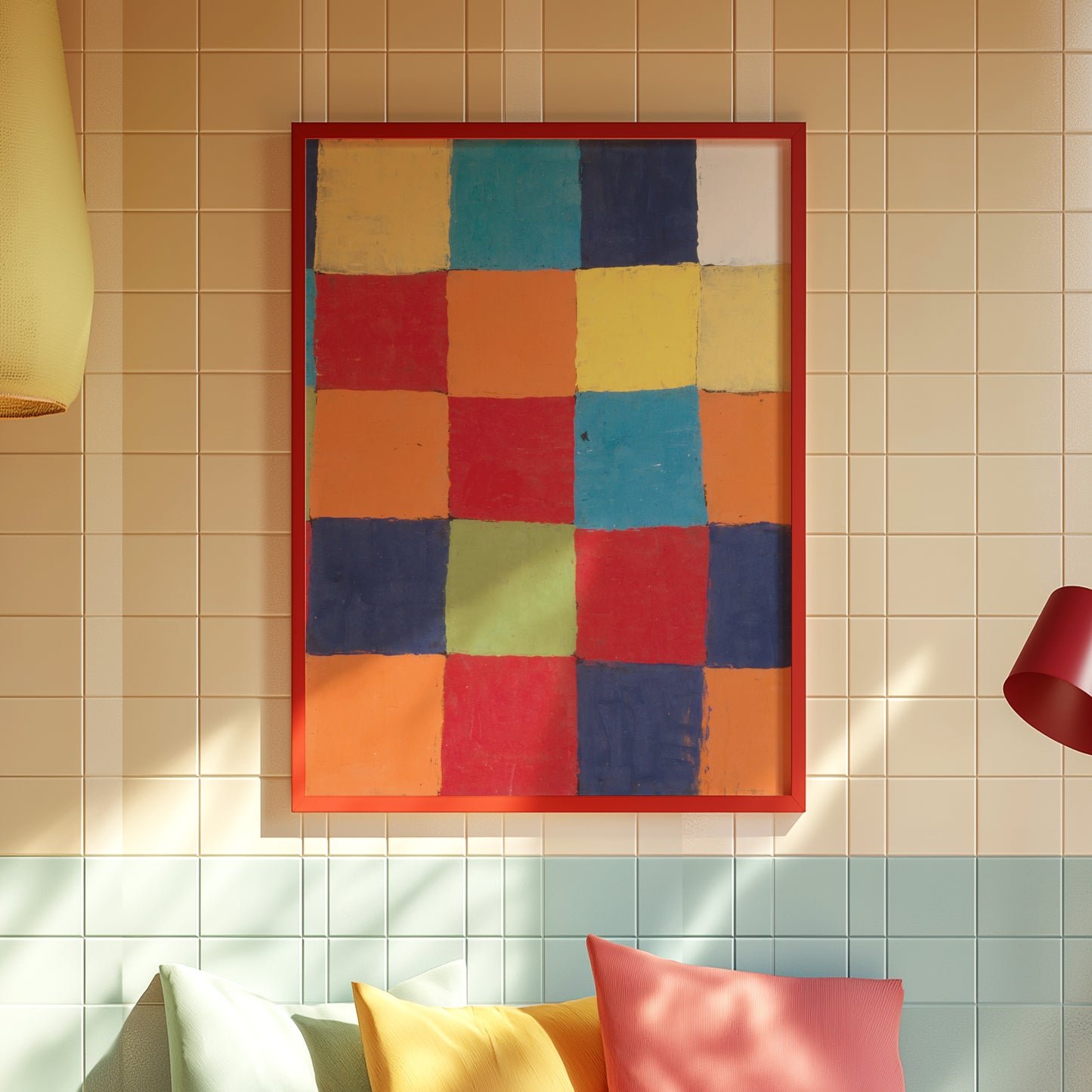 Vibrant Geometric Art Print: Brighten Your Space with Colorful Squares and Bold Design