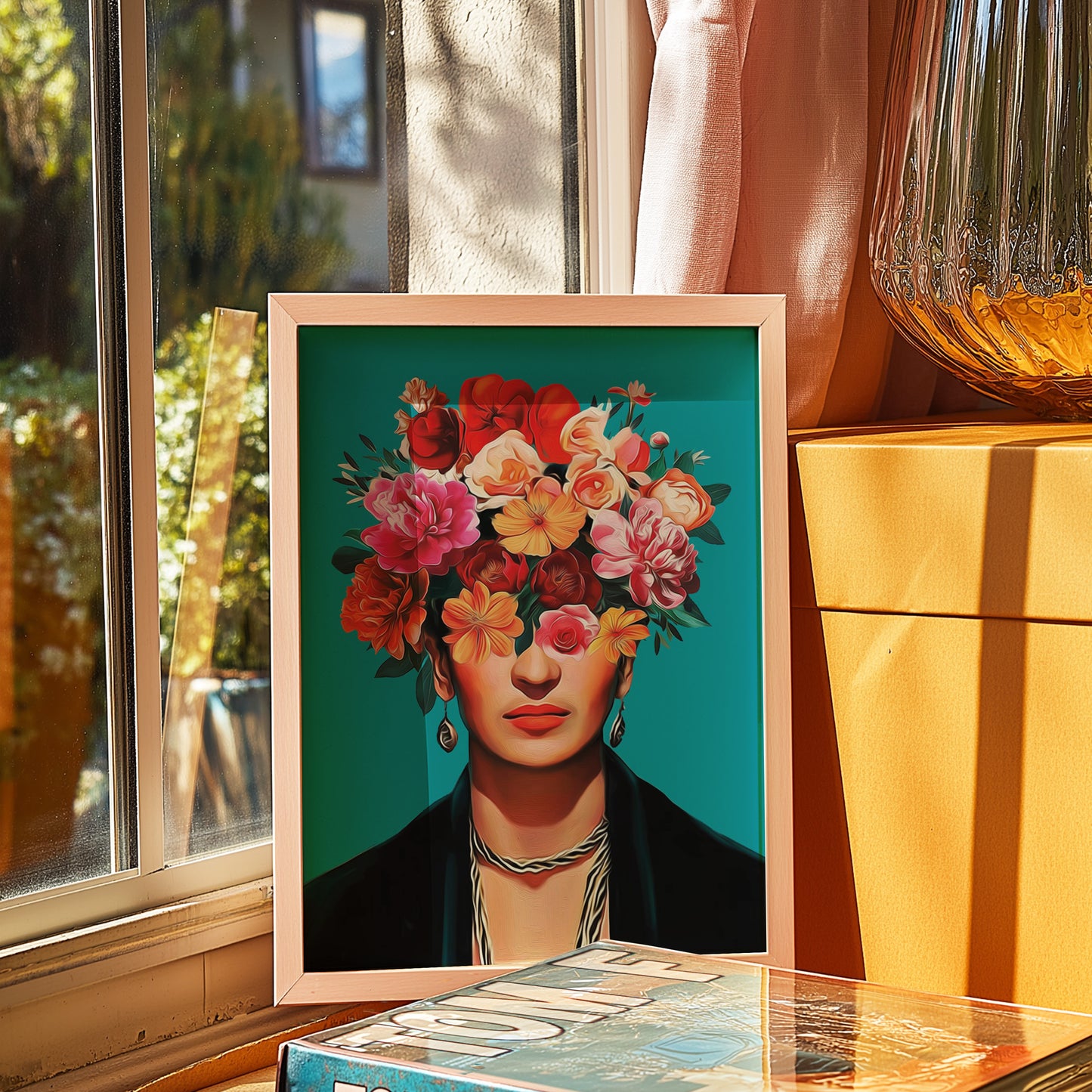 Frida-Inspired Floral Art Print: Vibrant Decor for Bold Interiors