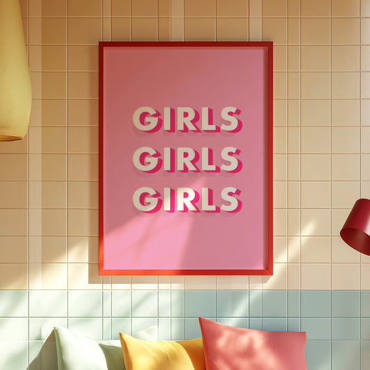 Bold Typography Art Print: Celebrate Empowerment with Vibrant “Girls” Design